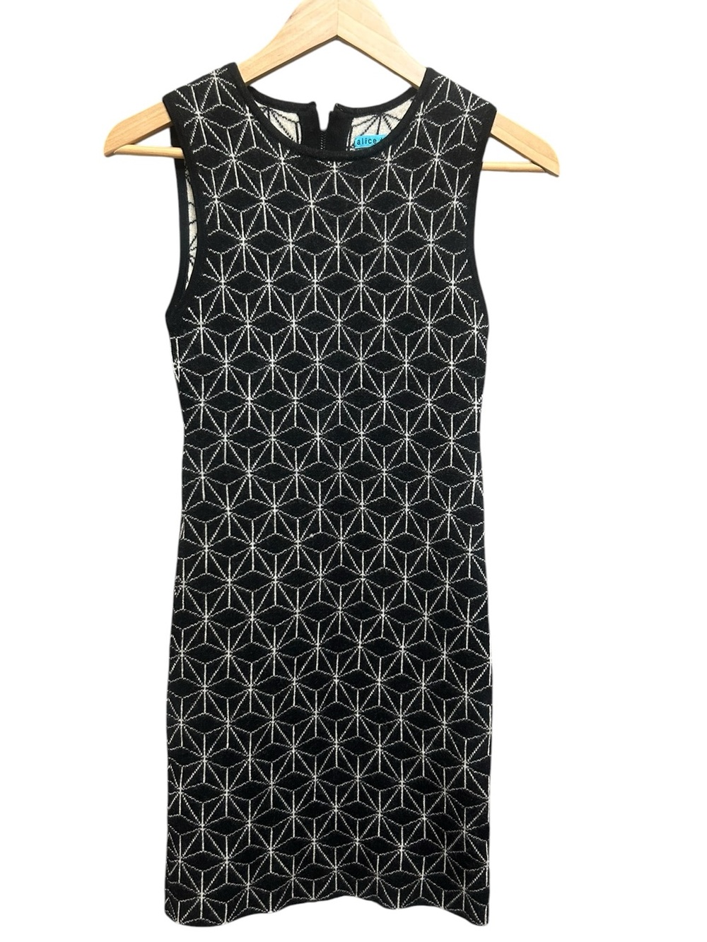 Alice Olivia Bentley Geometric Knit Wool Sleeveless Dress Size S